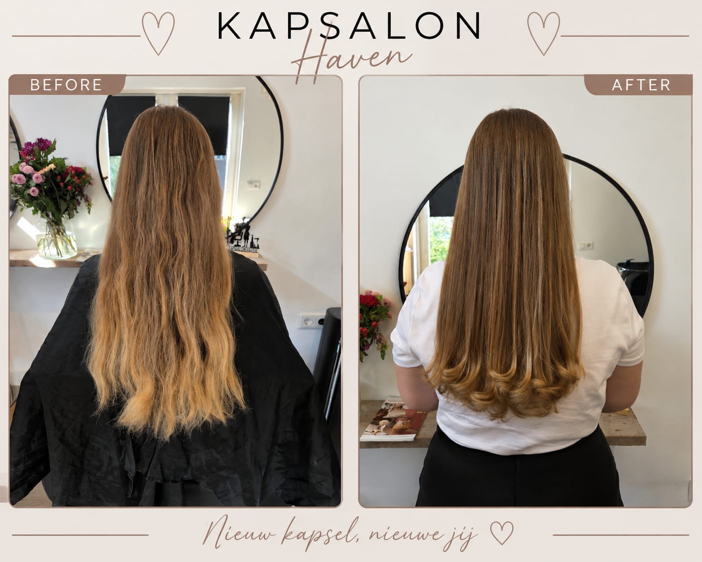 Before en after: lang haar geknipt en gestyled
