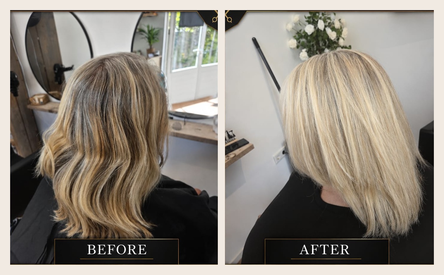Before en after van blonde bob met folies