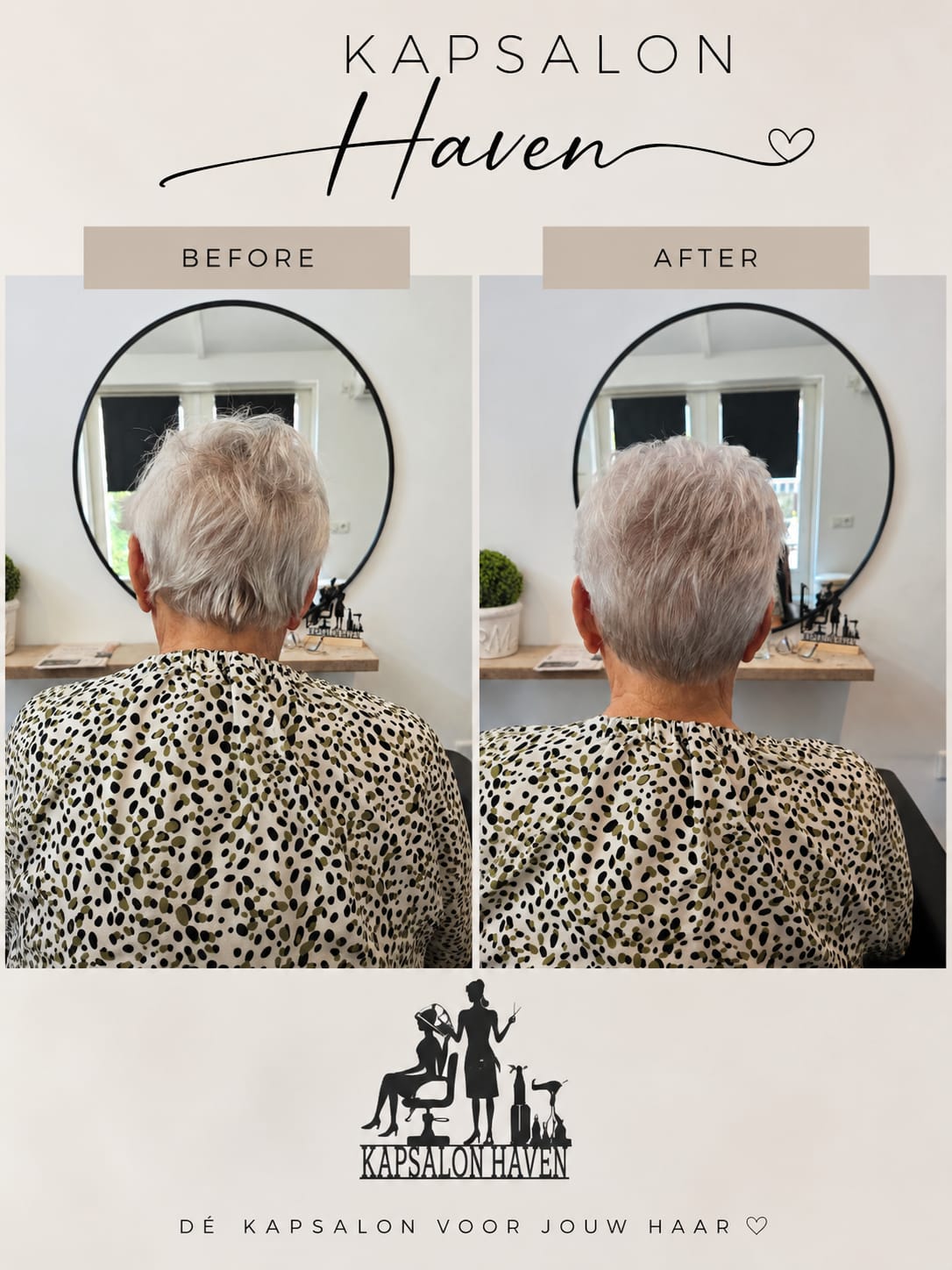 Before en after van een korte grijze coupe