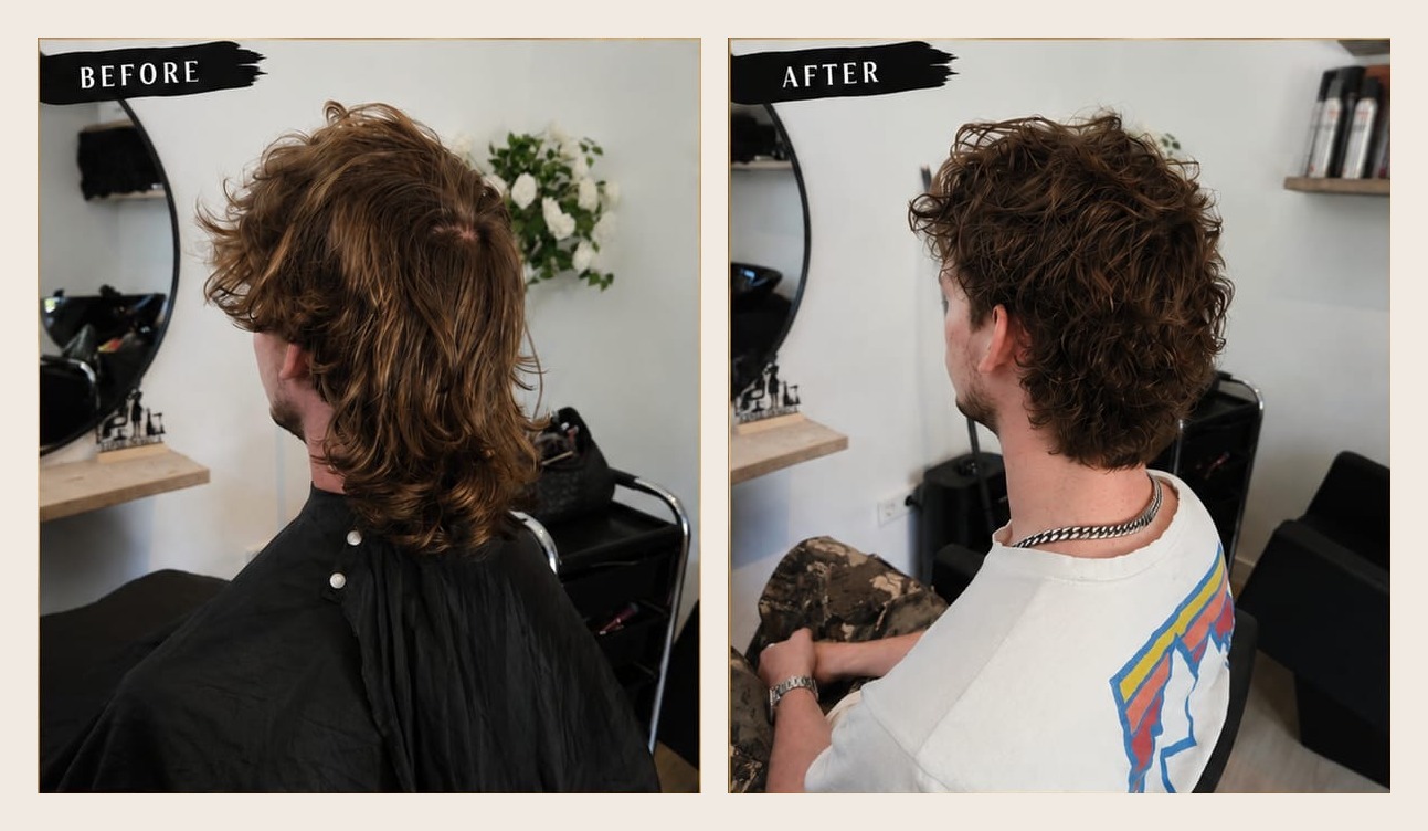 Before en after van een heren krullenkapsel